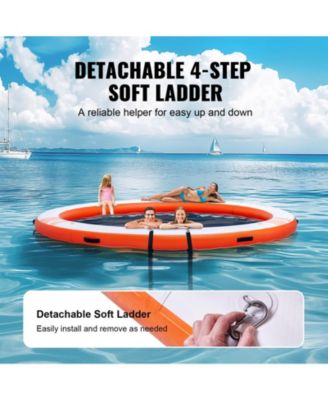 Inflatable Floating Dock Platform, ø8FT Dock with ø5FT Trampoline Mesh Pool, Non-Slip Water Mat, Portable Bag, Detachable Ladder
