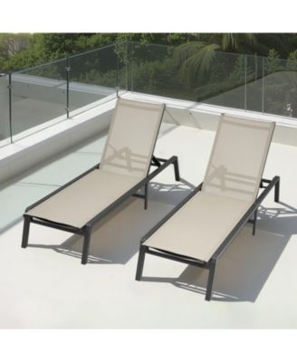 Set of 2 Outdoor Chaise Lounge Chairs, 400 lbs Capacity, Foldable Sun Tanning Chairs with 5 Adjustable Positions, Aluminum