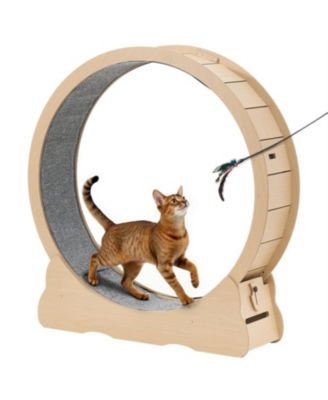 35.8 in Wooden Cat Running Wheel with Carpeted Runway in Natural Wood