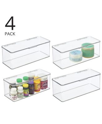 Plastic Bathroom Vanity Organizer Bin Box with Hinged Lid, 4 Pack