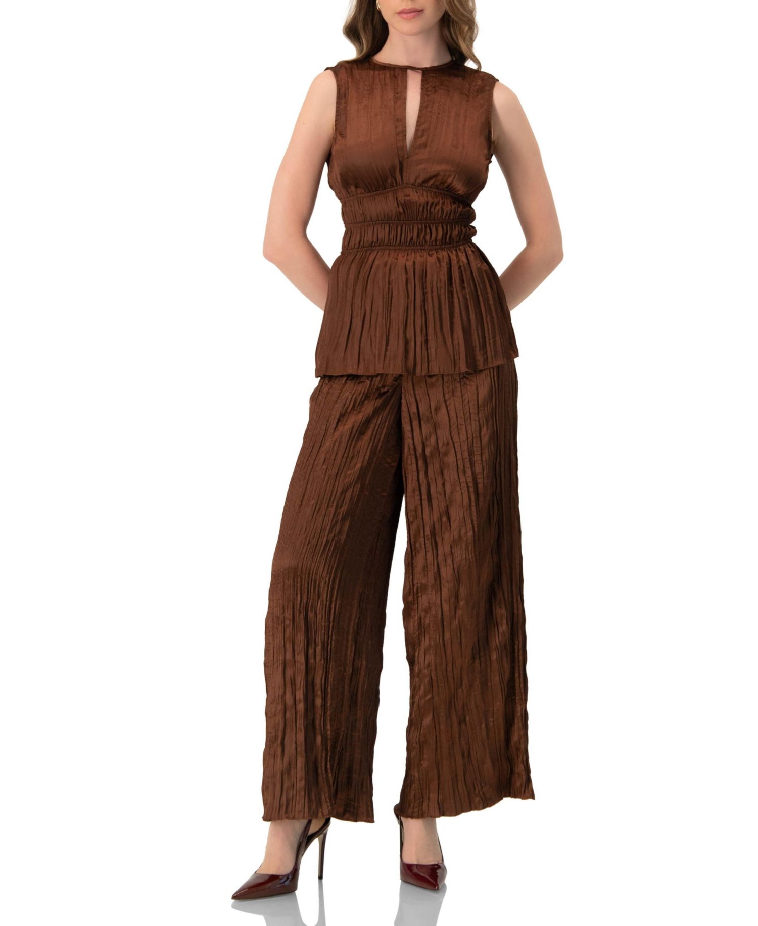Women's Satin Sleeveless Pleated Blouse