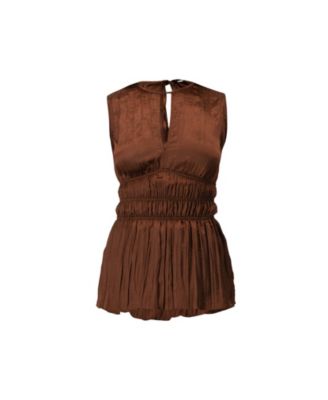 Women's Satin Sleeveless Pleated Blouse