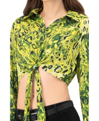 Women's Cropped Animal Print Shirt With Waist tie