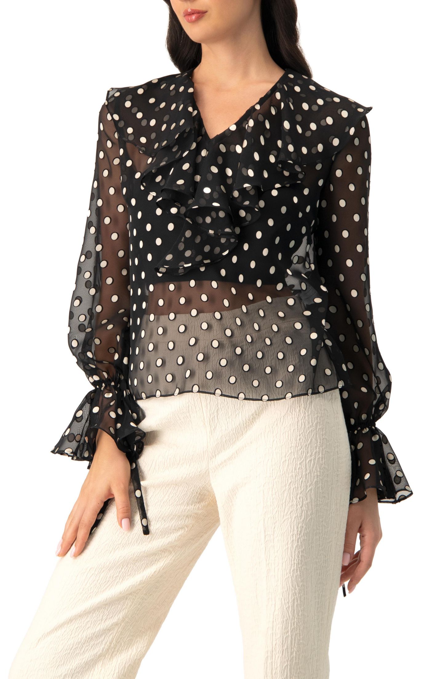 Женская блузка Ivonne See-Through Polka Dot V-Neck, цвет: Чёрный — фото 1
