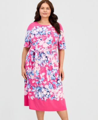 Plus Size Printed Short-Sleeve Midi Dress