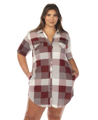 Plus Size Short Sleeve Plaid Button-Down Shirt Dress