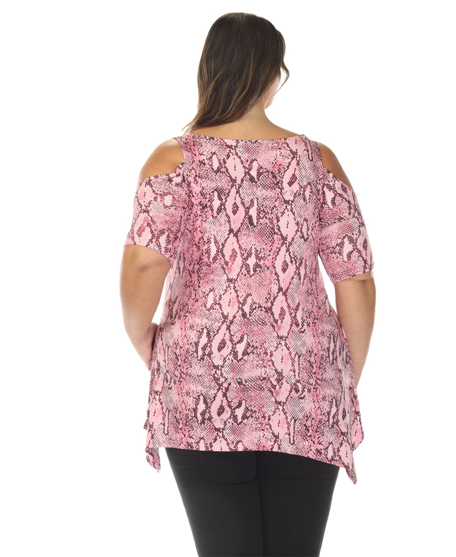 Plus Size Cold Shoulder Snake Print Swing Top
