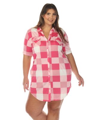 Plus Size Short Sleeve Plaid Button-Down Shirt Dress