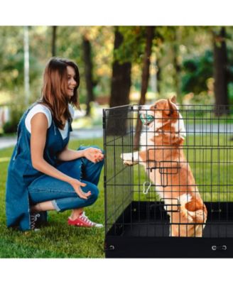 Dog Playpen, 4-Panel 24 x 36 in Foldable Metal Exercise Pen w/ Door & 600D Oxford Bottom Pad, Indoor/Outdoor Pet Fence