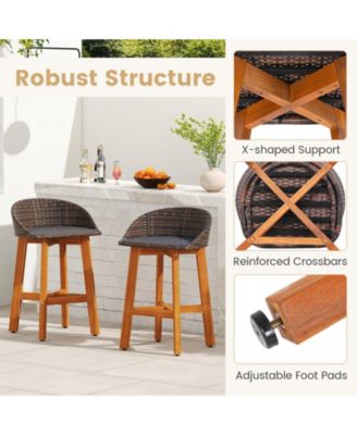 2-Piece Ergonomic Faux Rattan Bar Chairs for Patio