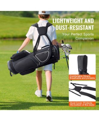 Golf Cart Bag with Stand, 14-Way Divider Top, 35", 11 Pockets, Handles, Dust Cover & Detachable Dual Strap, Black/White