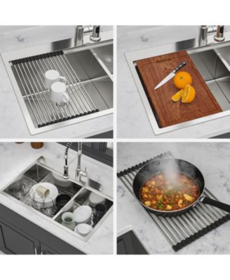 36x22x10inch Topmount Double Bowl Kitchen Sink 16 Gauge Stainless Steel Split Brushed Nickel