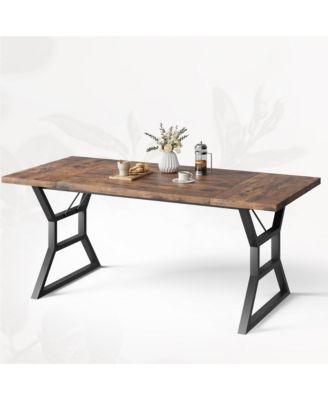Dining Room Table for 6, 70 Inch Rectangular Kitchen Table with Heavy Duty Metal Legs, Farmhouse Wooden Dining Table