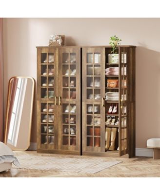 71-Inch Tall Shoe Cabinet with Doors Set of 2, 8-Tier Shoe Storage Cabinet with Adjustable Shelves, Modern Shoe Organizer Shoe Rack Cabinet