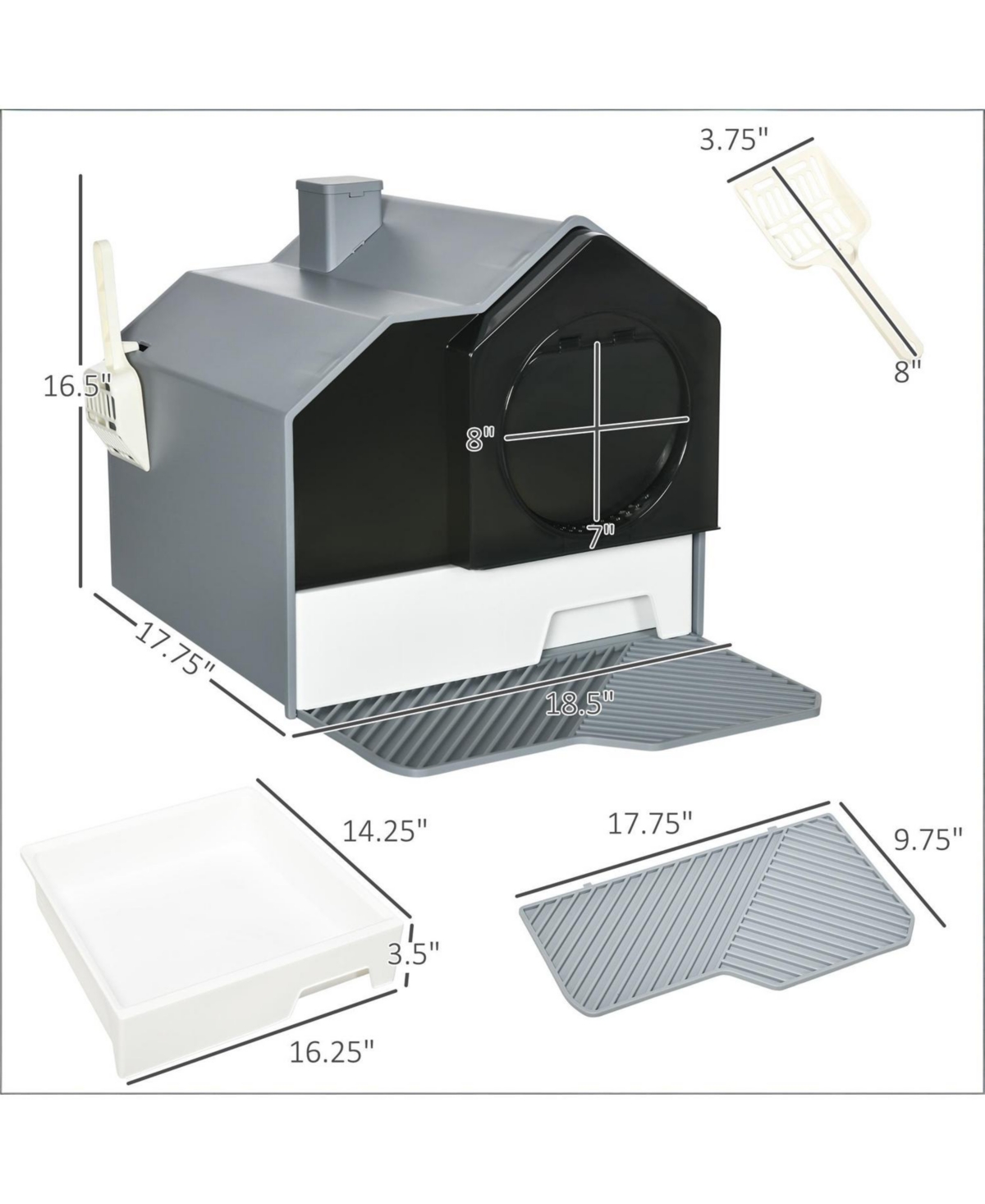 Aostirmotor Easy to Clean Cat Litter Box in Grey