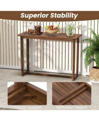 59 Inch Outdoor Bar Table with Slatted Top