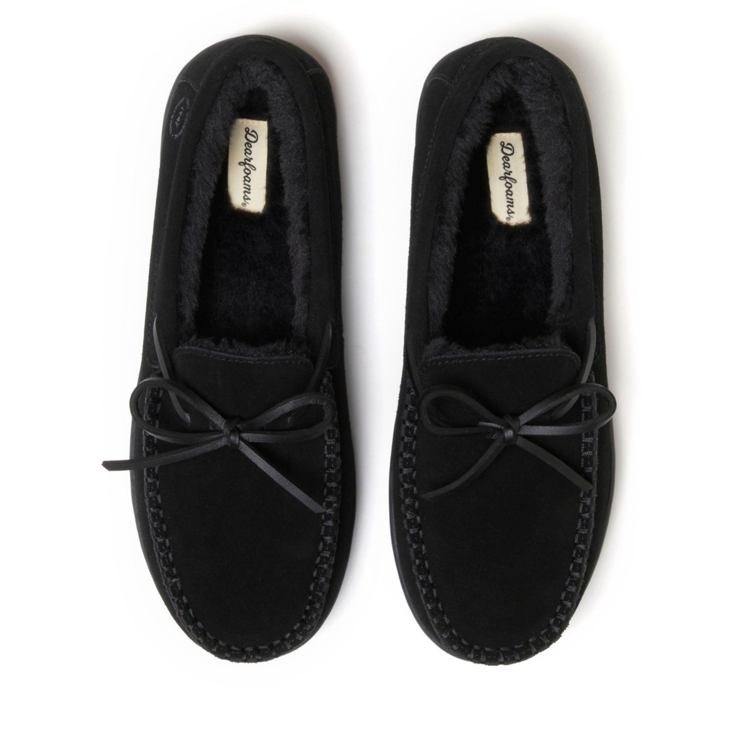 Мужские тапочки Dearfoams Douglas Genuine Suede Moccasin House Shoe Slipper, цвет: Чёрный — фото 8