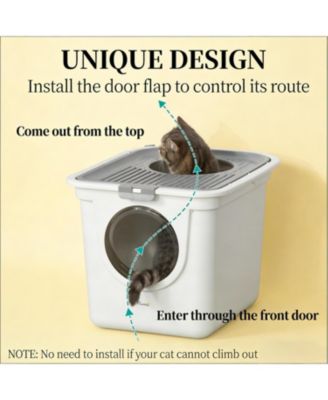 Cat Litter Box with Top Exit in White