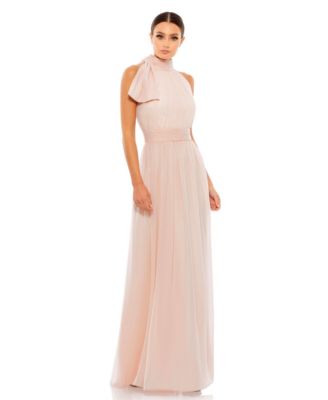 Women's Petite A Line Chiffon Halter Neck Evening Gown