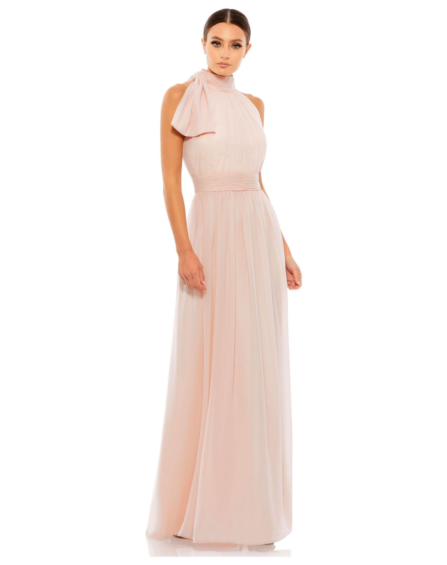 Petite A Line Chiffon Halter Neck Evening Gown
