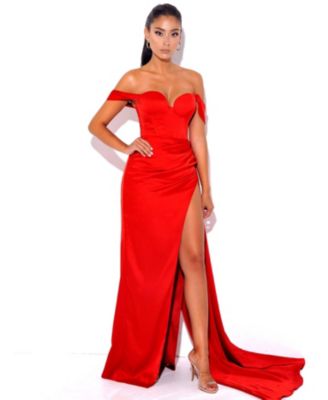 Women's Zayda Red High Slit Corset Satin Gown