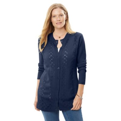 Plus Size Within Long-Sleeve Pointelle Cardigan Sweater