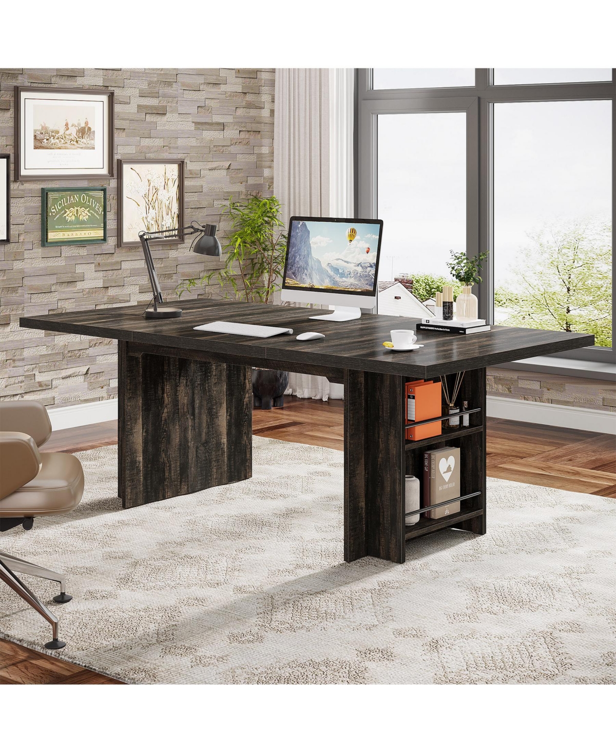 Tribesigns 63 Inches Office Executive Desk, Home Desk Large Computer Writing Table with Storage, Wood Workstation Small Conference