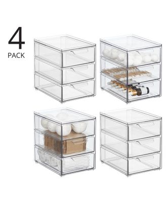 Plastic 3 Drawer Stackable Organizer for Bathroom Storage,4 Pack