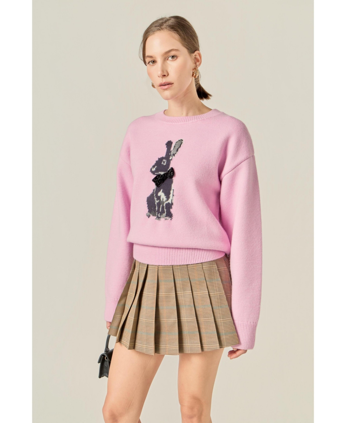 English Factory Women's Bunny Rhinestone Bow Sweater