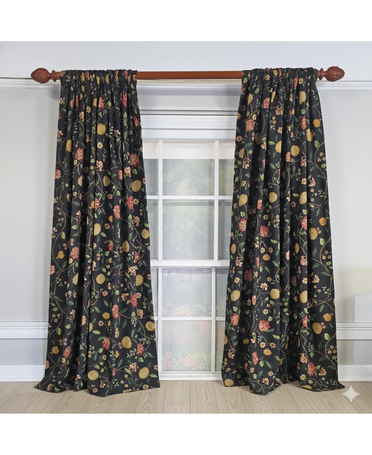 Rlf Home NightFall 100% Cotton Rod Pocket Window Curtain set of 2 Panels 100" x 96" Black