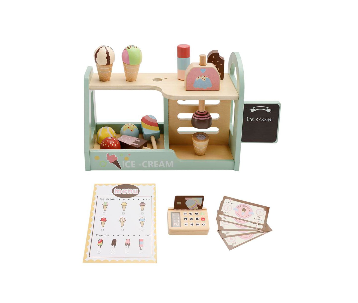 Детский игровой набор Bruce & Shark Ice Cream Shop Wooden Playset, Ages 3+, цвет: Зелёный — фото 6
