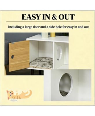 Wooden Cat House with 4 legs in White