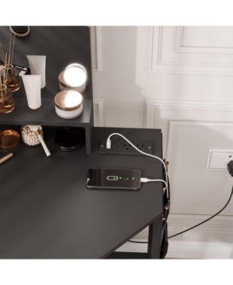 Corner Vanity Desk LED Lighted Mirror Charging Station and Storage Cabinet for Bedrooms, Apartments, Easy to Assemble