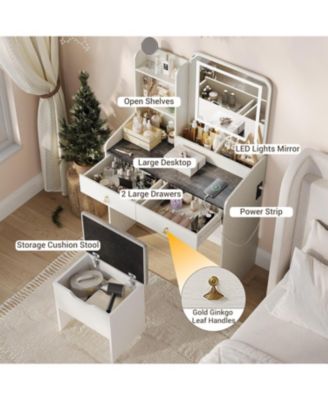 Vanity Desk Makeup Vanity Table 3 Lighting Color Adjustable Mirror and Charging Station Dressing Table Set for Bedrooms