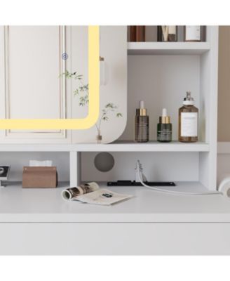 Vanity Desk Sliding Mirror - Makeup Desk and Stool for Bedrooms, Apartments, Easy to Assemble