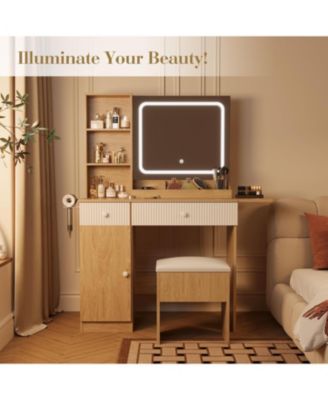 Makeup Vanity Lighted Mirror - Vanity Desk for Bedrooms, Apartments, Easy to Assemble