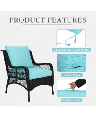 Outdoor Deep Seat Cushion Set, Waterproof Patio Furniture Cushions with Adjustable Straps & Removable Cover, Set of 2