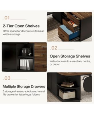 81-Inch L-Shaped Office Desk, Large Commercial Office Desk with Drawers and File Cabinet, Modern Professional Business Furniture