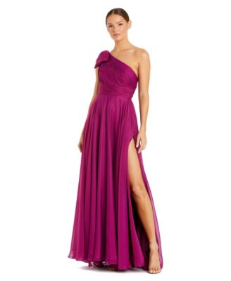 Petite Pleated One Shoulder Chiffon Gown