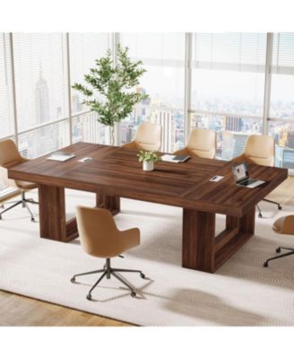 8FT Conference Table for 10 People, 94.5" W Large Meeting Table with 2 Cable Grommet, Business Style Seminar Boardroom Podcast Tables