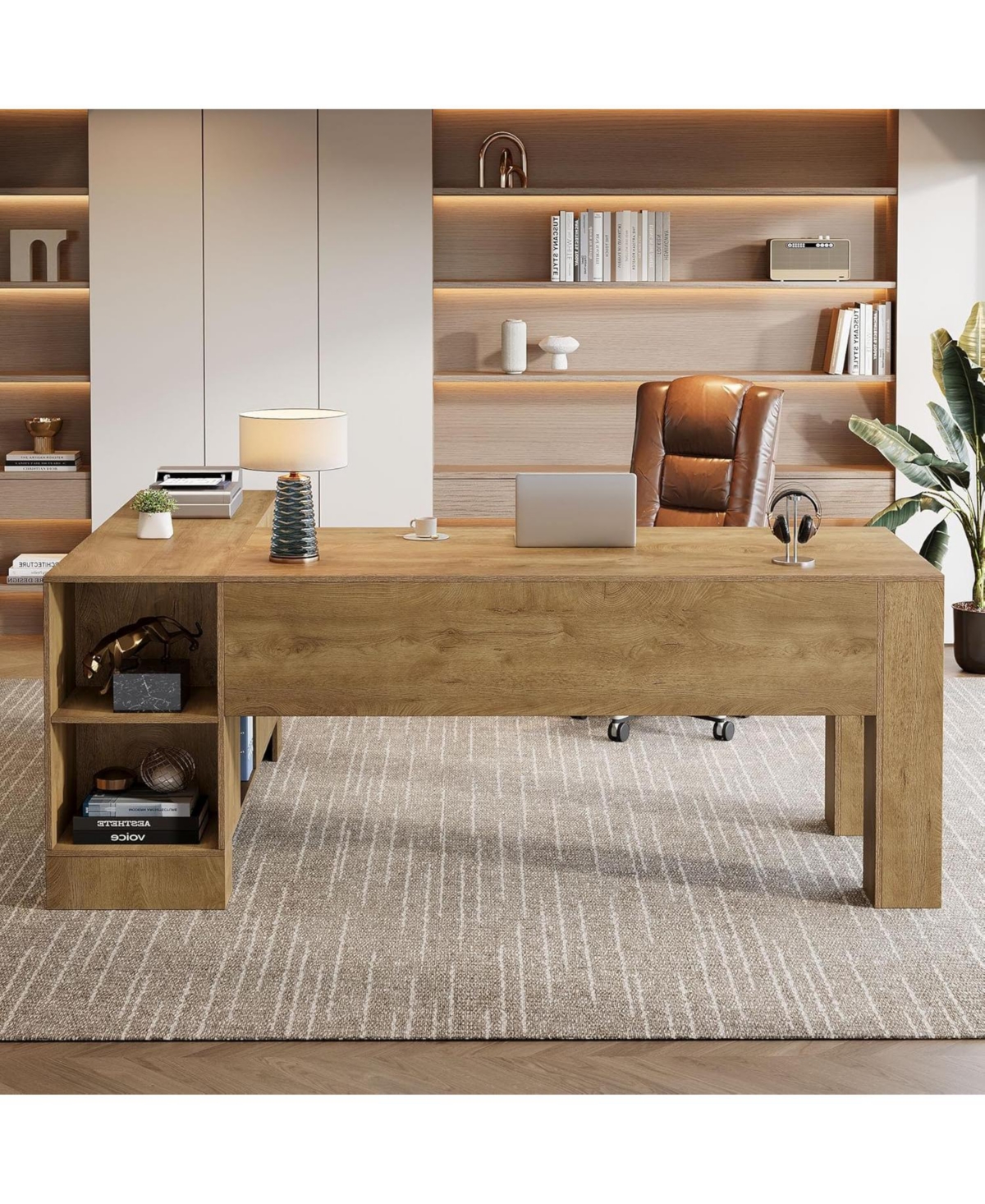 Tribesigns L-Shaped Executive Desk, 78-Inch Office Desk with Storage Cabinet and 2-Tier Shelf, Large Wooden Computer Writing Table