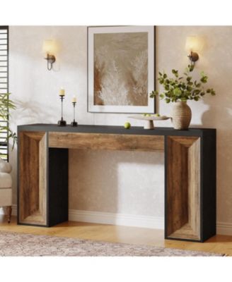 63" Console Table, Farmhouse Entryway Table with Dual-Tone Design, Rectangular Wood Sofa Table Behind The Couch, Narrow Entry Accent Table