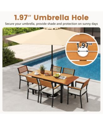 Solid Wood Extendable Dining Table Seats 4–8, Umbrella Hole