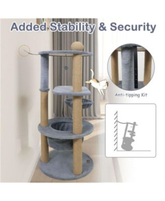 47"Tall Multi-Level Cat Tree with Scratching Posts in Light Grey