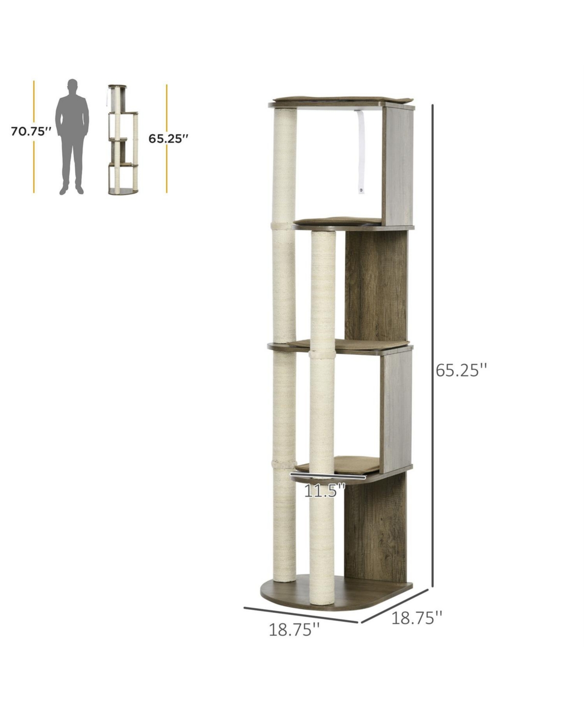 Aostirmotor 65" Tall Large Multilevel Cat Tower with Scratching Posts in Cream White