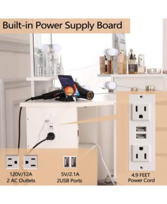 Farmhouse Vanity Desk with Mirror and Lights,Modern Makeup Vanity with Charging Station