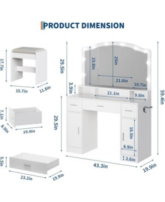Large Vanity Desk  Mirror and Light - Dressing Table Set  for Bedrooms, Apartments, Easy to Assemble
