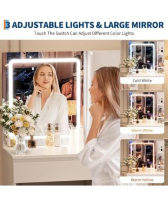 Vanity Desk  Mirror and Lights - Modern Makeup Dressing Table  for Bedrooms, Apartments, Easy to Assemble