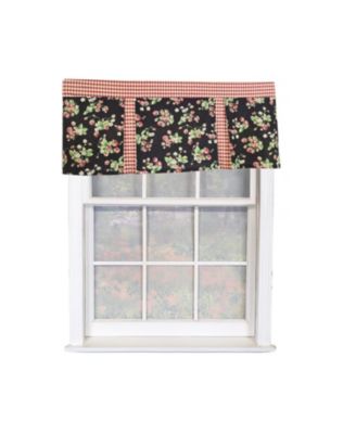 Strawberry Pleated 100% Cotton Rod Pocket  Window Valance 50" x 17" Black