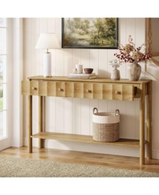 Console Table with 2 Drawers, 55-Inch Fluted Entryway Table, Modern Narrow Sofa Table with Open Shelf, Accent Console Furniture